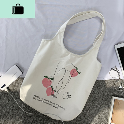 帆布包女学生韩版原宿百搭文艺森系日系小清新帆布包女单肩insNEW LAKE 蜜桃背心包白色女士单肩包