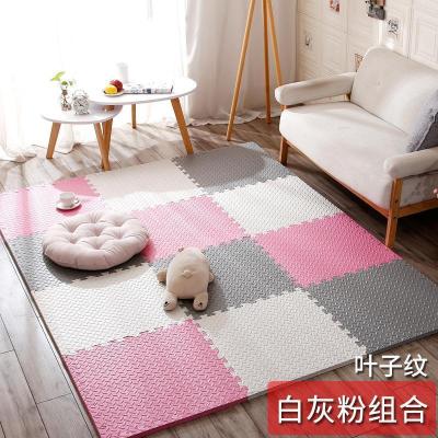 泡沫地垫家用隔音海绵铺地板垫子拼接爬爬卧室儿童爬行垫拼图防摔 白+粉+灰 60*60*1.2cm叶子纹[6片]送边条