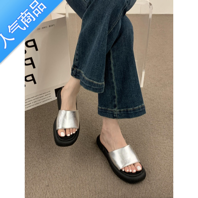 SUNTEK法式晚风厚底松糕鞋2023年夏季新款配裙子仙女风一字拖外穿凉拖鞋