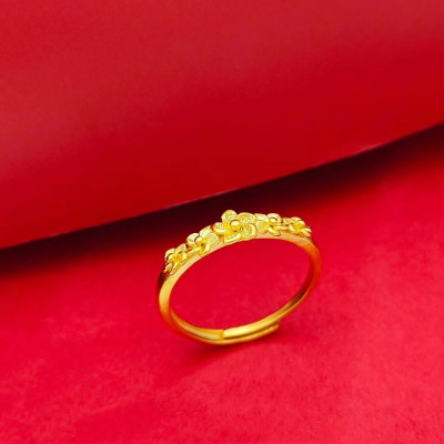时尚新款沙金戒指女久不掉色镀金仿真黄金假首饰樱花甜美戒子指环送女朋友老婆情人节七夕生日礼物