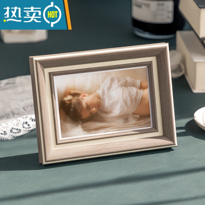 敬平欧式照片相框摆台高级感5寸6寸7寸8寸10寸A4画框像框摆件支架木框 弧边灰褐色 8寸(可放15.2*20.3cm)