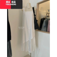 YIBUSHENGY.JIA伊嘉设计感下摆拼接背心连衣裙宽松方领a字不规则长裙女2024