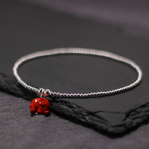 纯银脚链复古银饰手工饰品学生简约民族风银珠脚饰本命年朱砂小象送女朋友老婆情人节七夕生日礼物