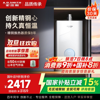 AO史密斯佳尼特16升燃气热水器佳尼特 小体积 不锈钢换热器8年包换 恒温大水量 抗风防冻 JSQ31-TCA1