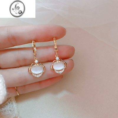 JiMi长命锁猫眼石耳坠耳环2023新款耳饰女小众设计高级感耳钉夏季