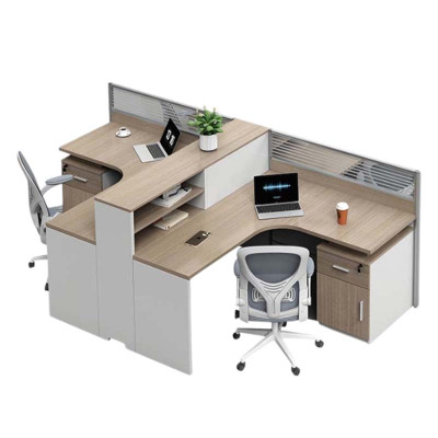 汉诺鑫威职员办公桌员工位转角l型卡座简约现代电脑桌办公室桌椅组合T型2人位+固定柜+椅子