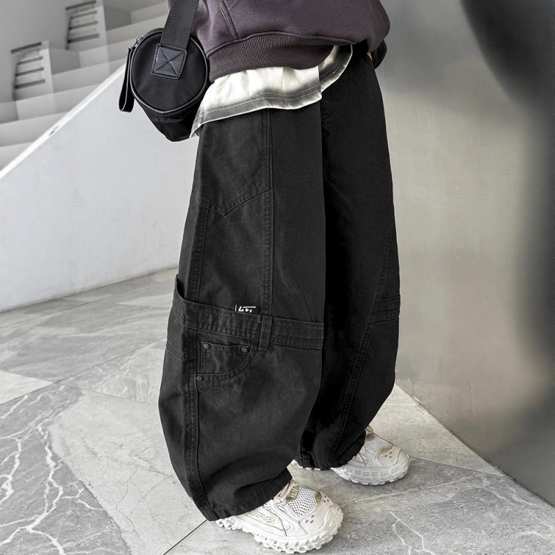 男童裤子秋冬款新款中大童男孩休闲宽松儿童加绒阔腿工装裤潮