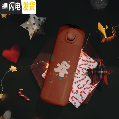 三维工匠原创保温杯316不锈钢女弹跳水轻杯便携学生圣诞新年红 纯红—姜饼猫450316不锈钢—
