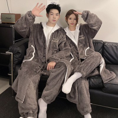 情侣睡衣女款春秋冬季珊瑚绒加厚加绒睡袍一男士一女士家居服套装