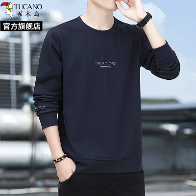 啄木鸟2025春圆领套头长袖t恤卫衣男士秋季新款休闲打底衫上衣服