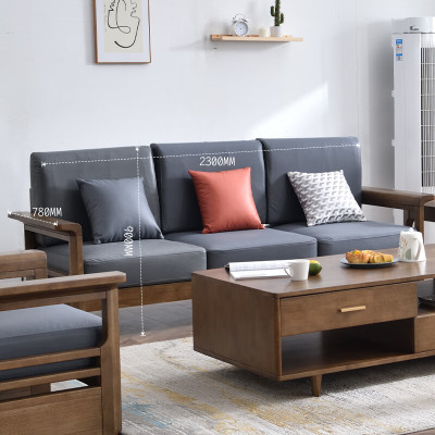 域赢实木沙发简约小户型客厅中式沙发客厅家具胡桃色-三人位