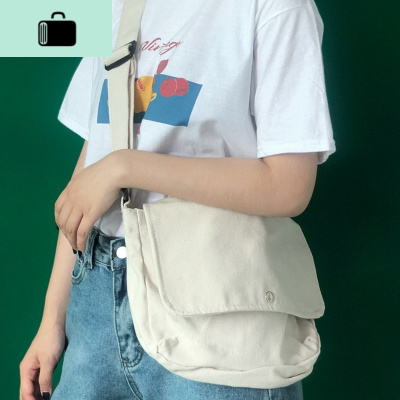 纯色简约邮差包单肩斜跨黑帆布包袋男女日系潮牌韩版ins大容量厚NEW LAKE女士单肩包