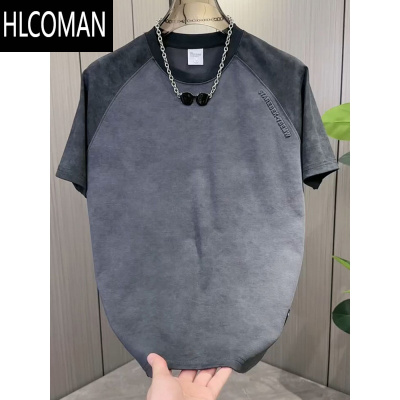 HLCOMAN夏季新款潮流男士撞色拼接半袖打底网红扎染设计感体恤衫短袖