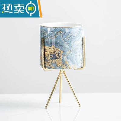 敬平北欧风格创意果叉罐套装叉子家用陶瓷罐子不锈钢水果签果插 流沙金罐一个+三角金架