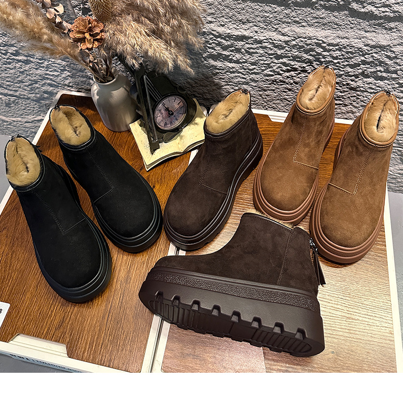 真兔毛雪地靴女冬季新款厚底绒面瘦瘦靴女休闲靴子女加绒女靴