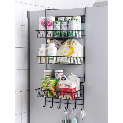 多功能铁艺挂篮厨房冰箱收纳整理架 免打孔家用浴室米魁壁挂式置物架
