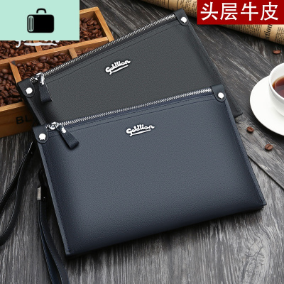 新款手拿包男头层牛皮男士信封大容量手抓包夹包软皮休闲潮NEW LAKE
