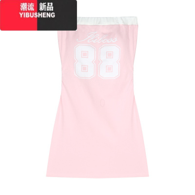 YIBUSHENG撞色印花抹胸连衣裙女季紧身短裙小个子辣妹裙子褶皱收腰包臀裙