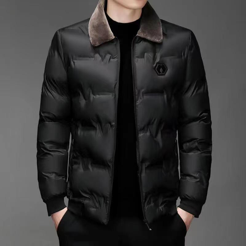 冬季棉服男休闲短款棉衣中年男士毛领加厚时尚保暖棉袄外套男