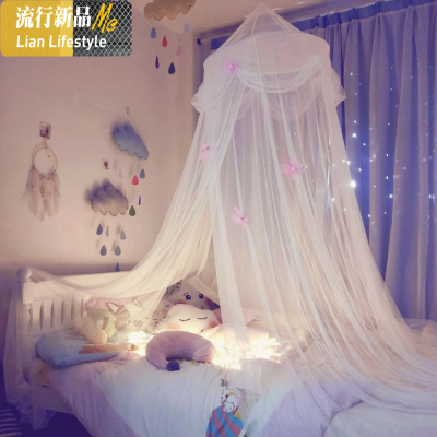 网红公主风吊顶圆顶蚊帐吊挂式1.5m1.8米床双人家用免安装床幔 三维工匠