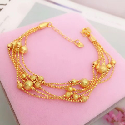 新款韩版沙金手链女欧币铜镀金多线转运珠简约手链仿金假黄金首饰送女朋友老婆情人节七夕生日礼物