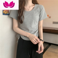 七斓设计感小众短袖T恤女新款抽绳短款辣妹独特别致冷淡系上衣