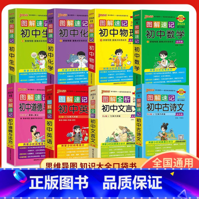 初中文言文 初中通用 [正版]2024新版图解速记初中语文数学英语物理化学生物地理历史政治作文模板小四门基础知识大全初中
