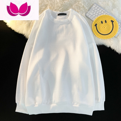 七斓男士卫衣ins港风简约休闲打底衫情侣宽松潮牌华夫格长袖T恤