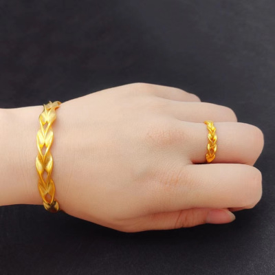仿真越南沙金手镯女款麦穗开口镯子镀金假黄金时尚简约首饰不掉色送女朋友老婆情人节七夕生日礼物