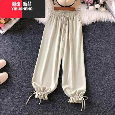 YIBUSHENG2023季韩版垂感冰丝灯笼裤女气质显白束脚裤休闲裤百搭九分裤潮