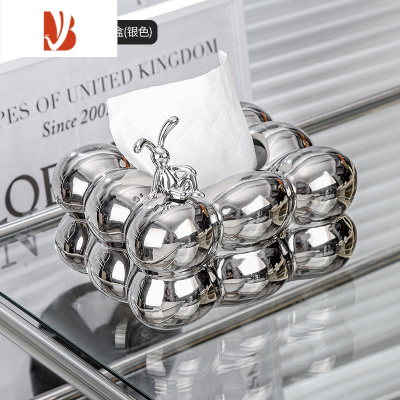 三维工匠纸巾盒客厅轻奢擦手抽纸盒家用茶几陶瓷高级感创意纸抽盒高端 (三颗球)泡泡纸巾盒(银色)+兔子装饰(送粉色蝴蝶结)