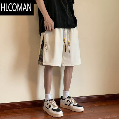 HLCOMAN短裤男夏季新款潮牌痞帅拼接刺绣运动裤子大码宽松直筒休闲五分裤
