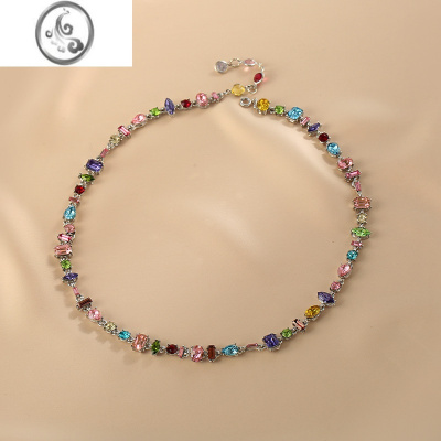 JiMi彩色水晶锆石项链女轻奢小众高级感森系串珠子颈链锁骨链配饰
