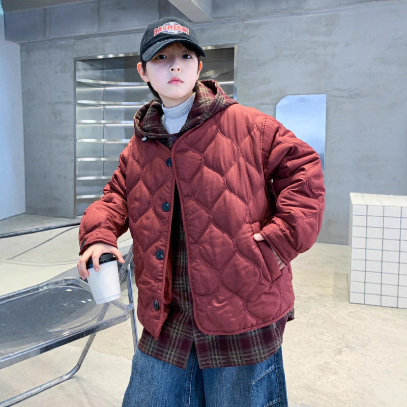 儿童装男童夹棉外套秋冬款新款男孩中大童加厚冬季假两件棉衣