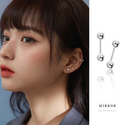 925防丢设计圆珠小众创意纯银耳钉耳环男女耳饰耳棒耳骨钉送女朋友老婆情人节七夕生日礼物