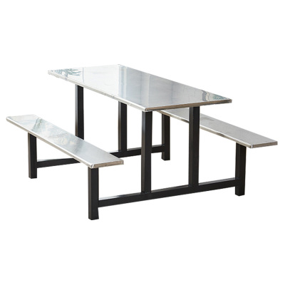 正斌学校食堂不锈钢餐桌椅4人6人12人位工厂员工饭堂连体快餐桌椅组合6人位(黑色支架款)