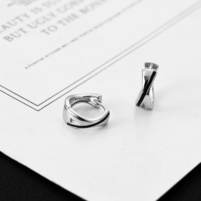 莫比乌斯耳环S925纯银轻奢痞帅设计耳扣黑色耳圈网红耳饰批发送女朋友老婆情人节七夕生日礼物