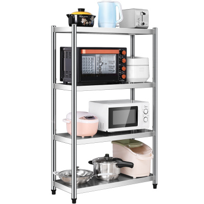 不锈钢厨房置物架落地多层微波炉烤箱放锅储物架子货架三层收纳架