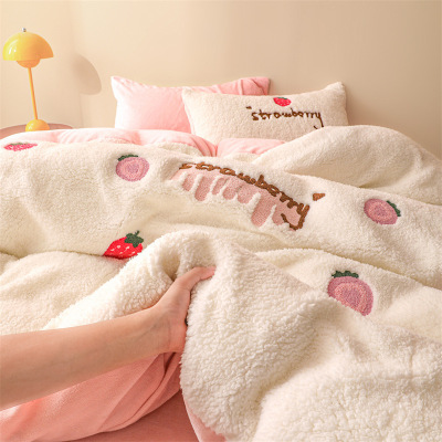 ins少女A类全消光牛奶绒四件套秋冬儿童床品冬季双面珊瑚绒三件套