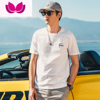 七斓夏季新款 230G男士短袖T恤潮牌简约刺绣半袖男体恤
