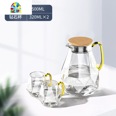 冷水壶大容量玻璃水壶家用可高温凉白开水杯套装凉水壶 FENGHOU 1500ML钻石壶+6只钻石杯+圆角特大号托盘