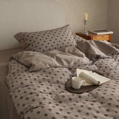 秋冬千鸟格60支全棉色织大提花四件套纯棉磨毛加厚床上用品套件