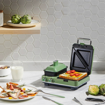 摩飞 电器多功能早餐机三明治轻食机小型家用华夫饼机吐司压烤机 MR9086 翠绿色