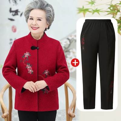 迪鲁奥(DILUAO)轻奢品质中老年人秋装女外套奶奶装春秋毛呢大衣老人服饰妈妈呢子大码上衣