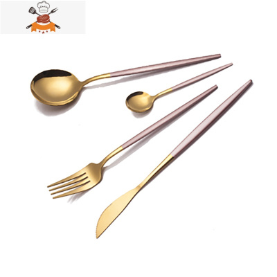 北欧ins不锈钢刀叉勺三件套家用金属筷子牛排刀叉套装西餐餐具 银 敬平 刀叉勺咖啡勺四件套B21牛排 粉金