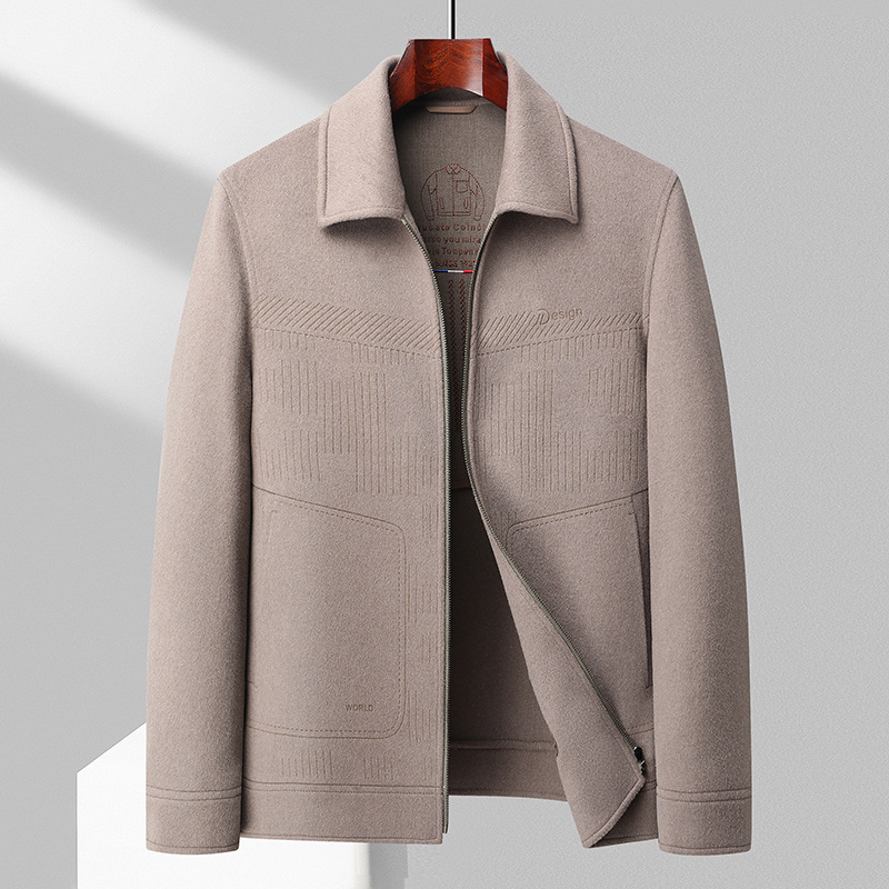 纯羊毛双面呢茄克中年爸爸装男士100%羊毛夹克秋冬加厚羊毛男外套