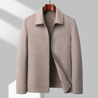 纯羊毛双面呢茄克中年爸爸装男士100%羊毛夹克秋冬加厚羊毛男外套