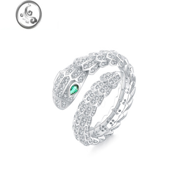 JiMi925银银开口蛇形戒指女ins潮时尚个性小众设计轻奢冷淡风蛇骨指环