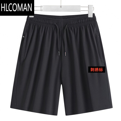 HLCOMAN钩601刺绣纯色空调短裤男女夏季薄款冰丝速干运动透气高弹五分裤