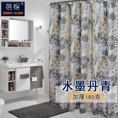 美帮汇中国墨花浴帘水布加厚霉卫生间淋浴隔断挂帘浴室帘子